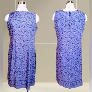 Vintage SAG HARBOR Sleeveless Purple Ditsy Floral Midi Rayon Shift Dress Large